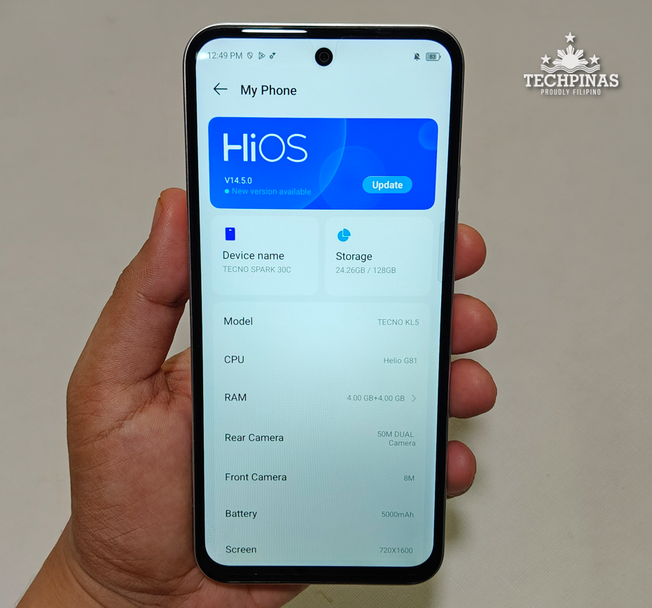 TECNO Spark 30C, TECNO Spark 30C Internal Hardware Specs